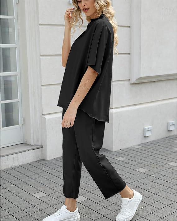 2025 Euro-American Spring/Summer Solid Color Two-Piece: Versatile Wide-Leg Pants & Top Set