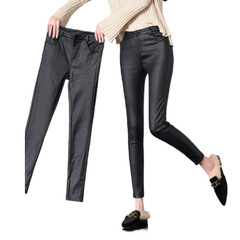 Damen Lederhose mit hohem Bund und Fleece für Herbst/Winter 2021 - Matt, Skinny, Lange Basis-Schicht