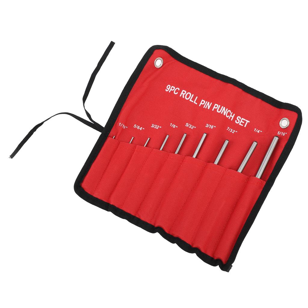 9pcs Roll Pin Punch Set Hardened Steel Removing Pin Punch Tool with Red Storage Pouch For Watch Repair Jewelry Craft