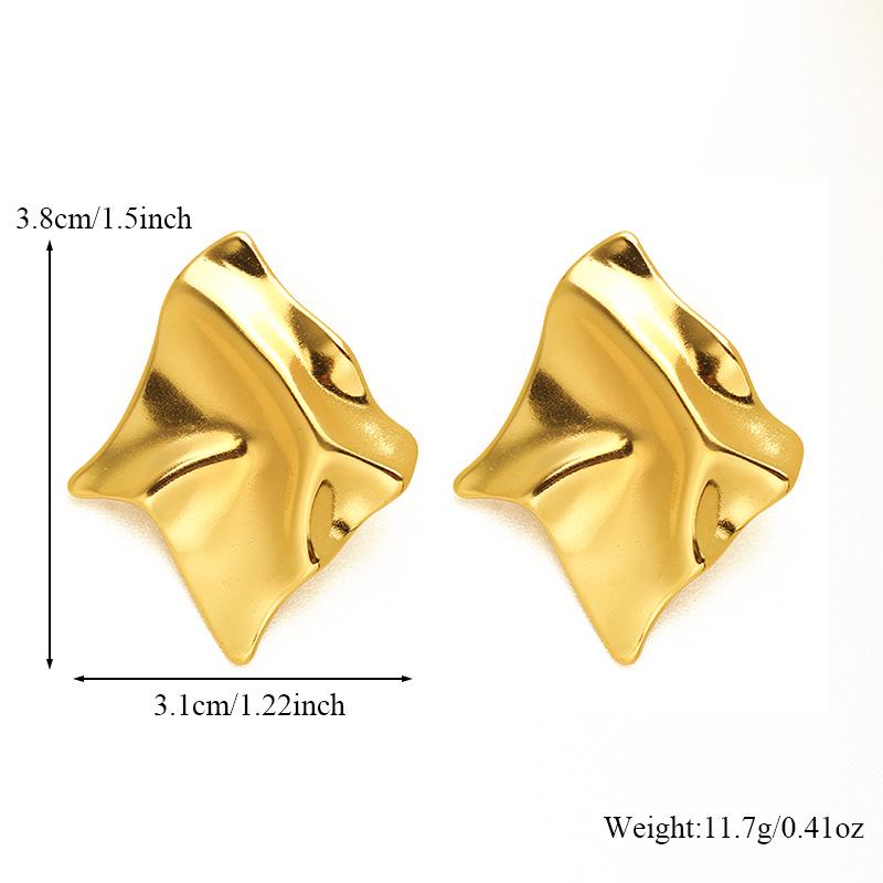 18K Gold-Plated Irregular Stainless Steel Stud Earrings for Women - Trendy, Simple, and Fade-Resistant.
