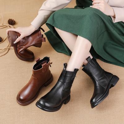 Winter Platform Snow Boots for Women Warm Fur Lining Low Chunky Block Heel Ankle Booties Shoes Women's Leather Non-Slip Walking Chelsea Short Boot