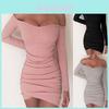 Elegantes Damen Langarm Schulterfrei Abend Cocktail Party Club Bodycon Minikleid Us