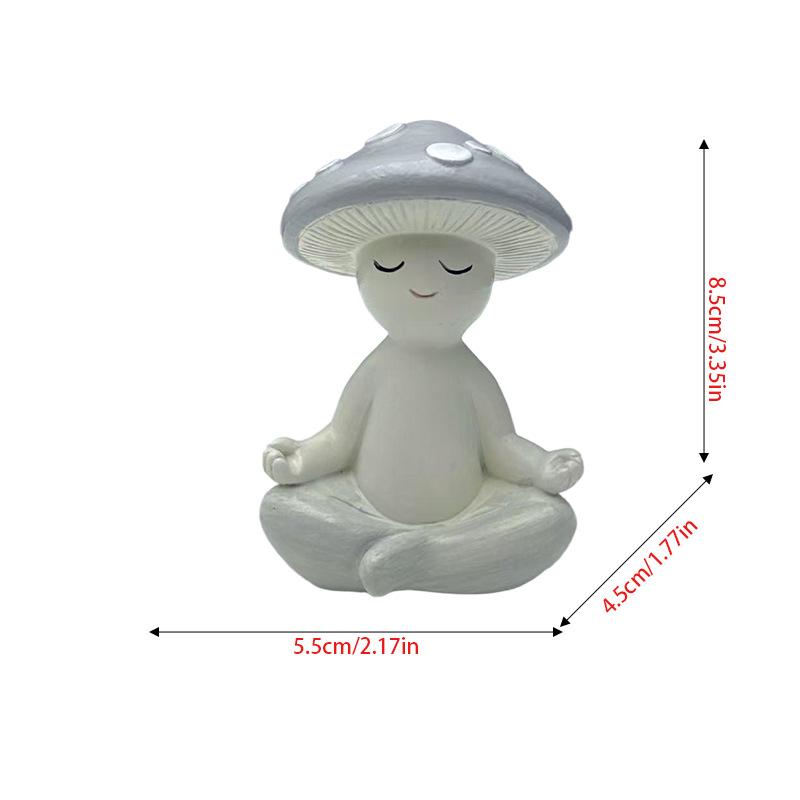 

Cute Meditation Sitting Yoga Mushroom Tabletop Decoration for Home and Living Room, Resin Craftwork. A