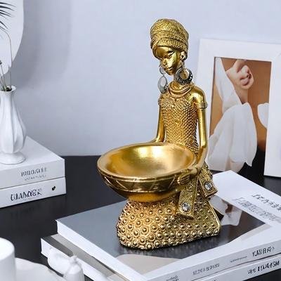 Creative African Women's Statues Storage Ornaments, Resin Crafts, Home Office, Wine Cabinet, Study, Living Room Decorations, 1Pc