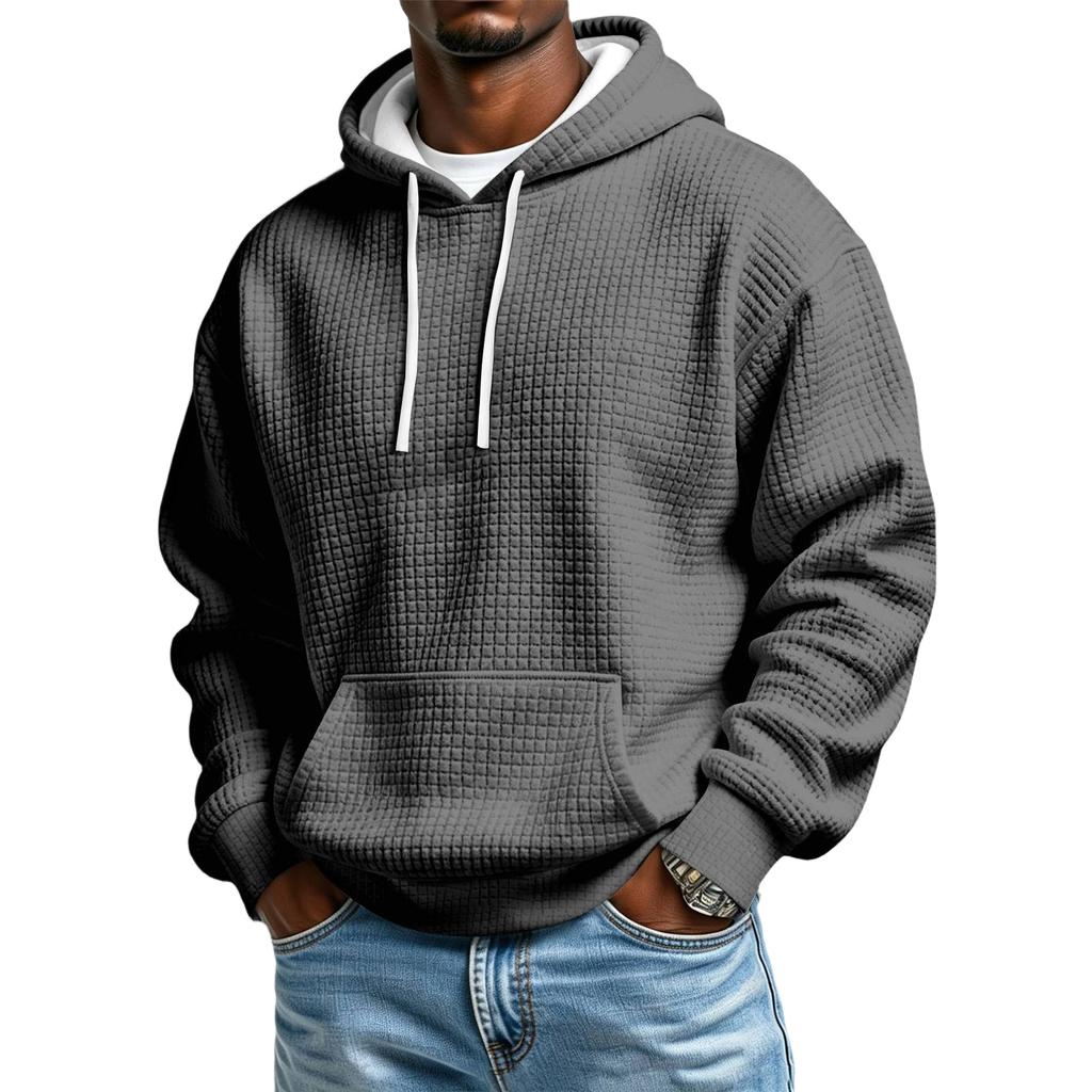 Men's Knit Hooded Sweatshirt Color Casual Winter Pullover