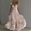 Summer Floral Maxi Dress for Women Short Sleeve V Neck A-line Swing Dress Floral Printed Beach Vacation Sundress