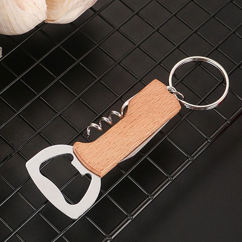 50Pcs Beer Bottle Opener Keyring Keychain Stainless Steel Multifunctional Wooden Handle Corkscrew Wine Opener Bar Party