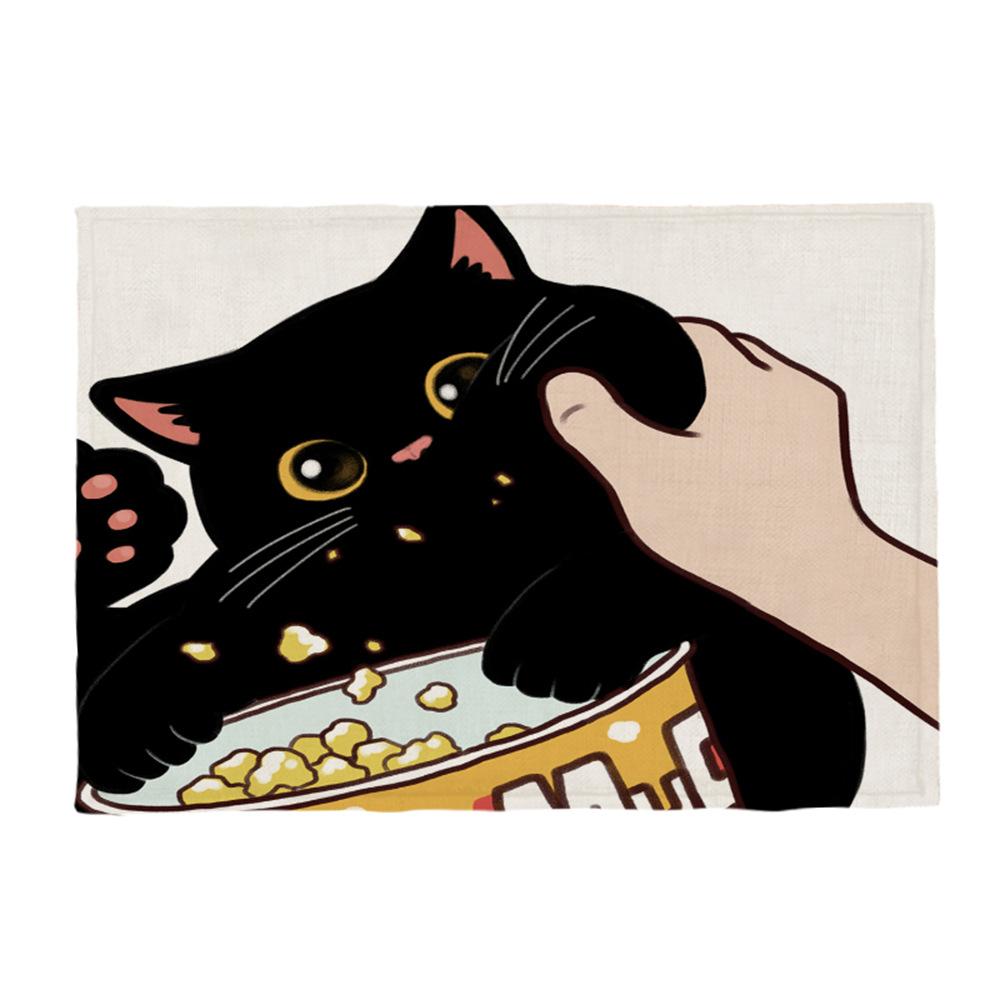 Kočičí lněná podložka na stůl Roztomilý odmítá políbit Prostírání s kresleným vzorem Dekorace na kuchyňský stůl Mat