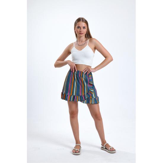 

Женская двубортная мини-юбка с рюшами и эластичной резинкой на талии