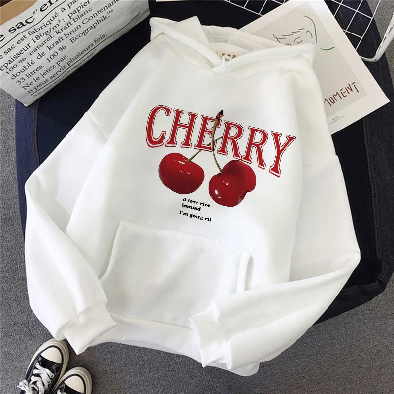 Girls 2000s Cherry Love Long Sleeve Pocket Hoodies Funny Gothic Sweatshirt  Women's Print Casual Hoody Streetwear