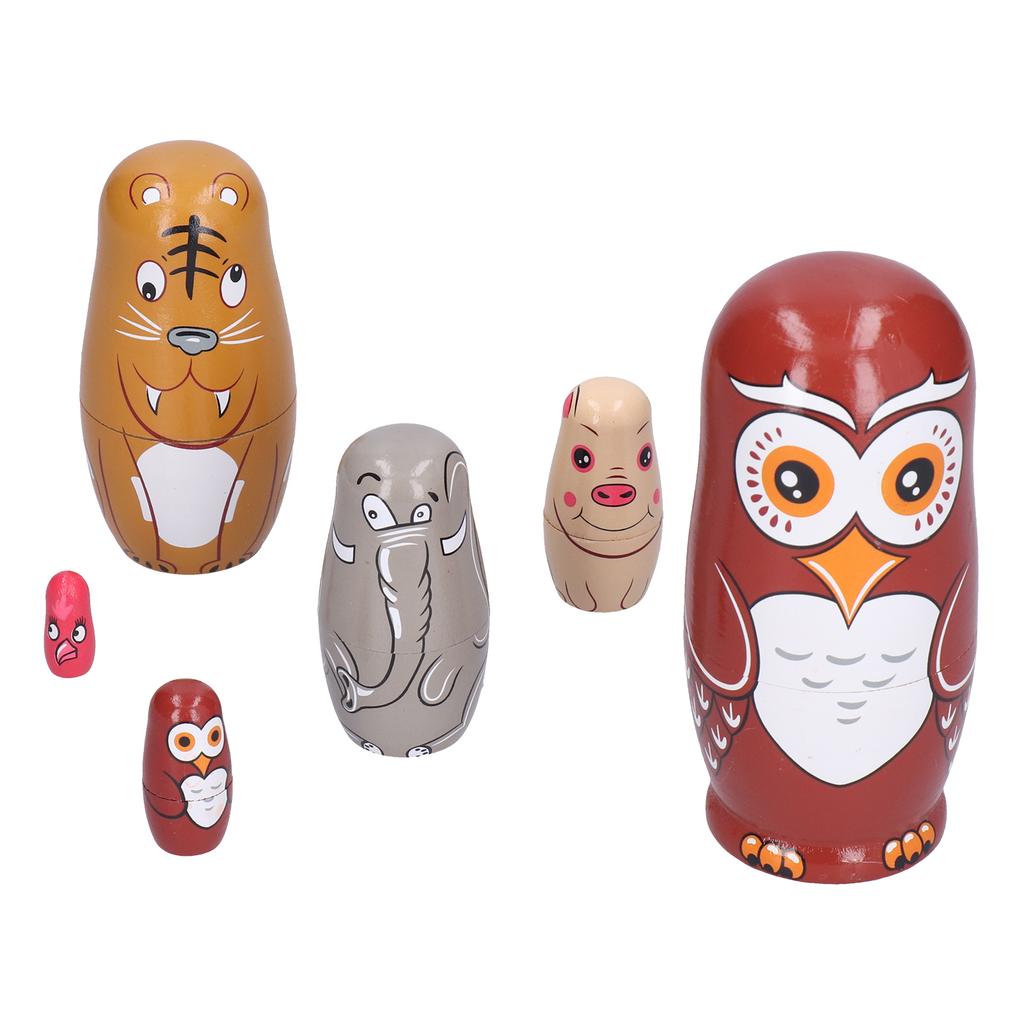 6Pcs Cartoon Russian Nesting Dolls HandMade Ornaments Kids Gifts Toys Home Furnishings