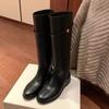 Long Boots for Women's Flats Knee High Fashion Shoes  Leather Winter High Boots New Walking Trend Chelsea Mujer De Botas