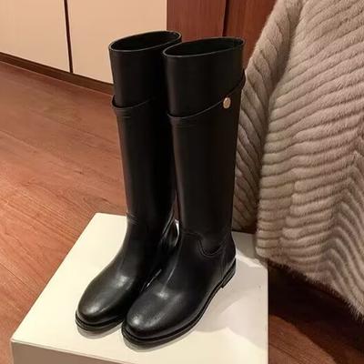 Hochwertige Lange Stiefel für Damen Flach Kniehoch Modestiefel Leder Winter Hohe Stiefel Neuer Gehtrend Chelsea Mujer De Botas