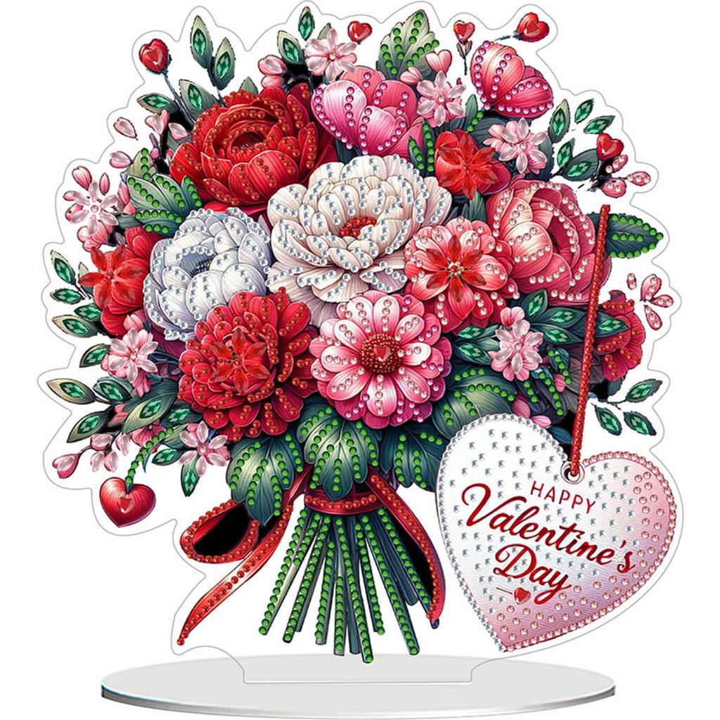 2D Flat Print Valentines Day DIY Diamond Painting Desktop Ornaments Kit Diamond Painting Desktop Decorations for Adults Beginner