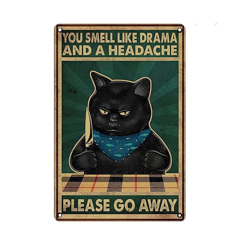 Black Cat Metal Sign Vintage Cattle Metal Plaque Tin Painting Art Poster Kitchen Decoration For Living Room Pet Shop Wall Decor