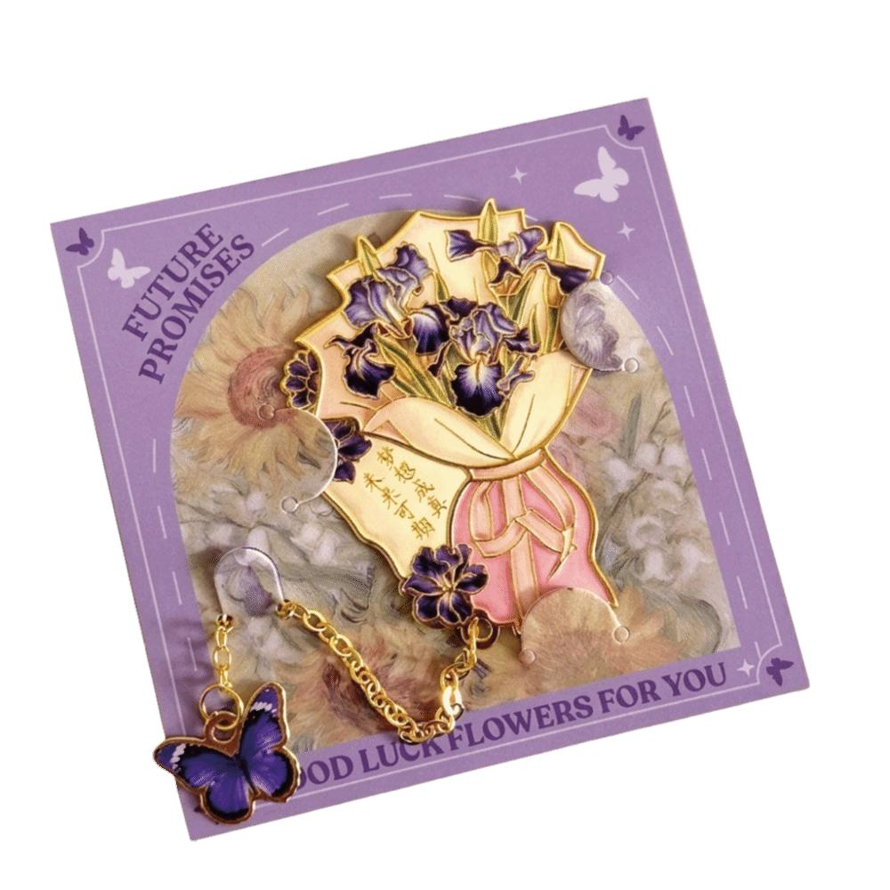 Hollow Cutout Metal Bookmark With Butterfly Charm Butterfly Bookmark Flower Bouquet Bookmark Style-1