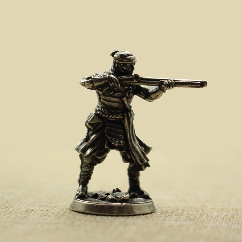 Pure White Samurai Copper Soldier Tabletop Battle Toy Model Ornament