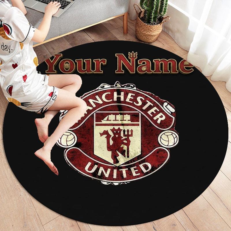 Manchester United F Custom Name Round Area Rug,Carpet Rug for Living Room Bedroom Sofa Playroom Decor,Non-slip Floor Mat