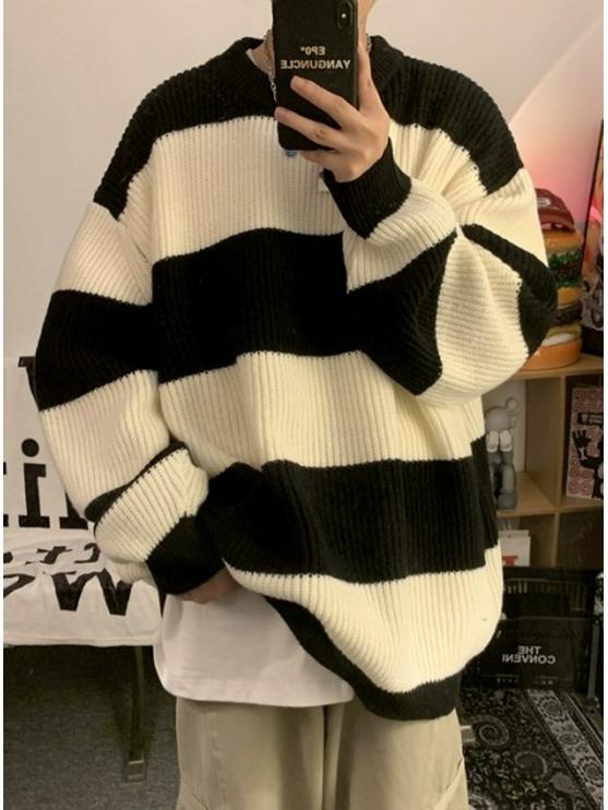 Pull rayé à col rond pour homme - Coupe ample, Tricot tendance Automne/Hiver