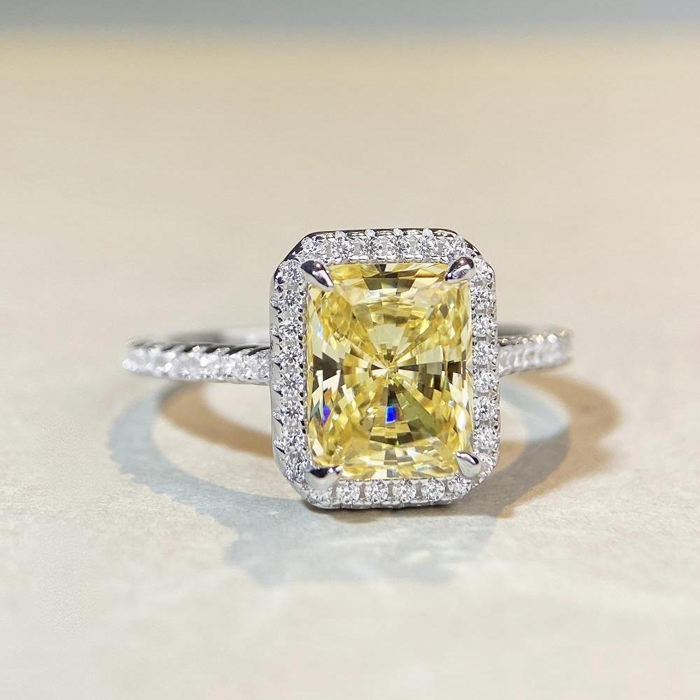 S925 Sterling Silver Radiant Cut Princess Square Ring for Women - Hot Selling European & American Style Wedding Diamond Ring