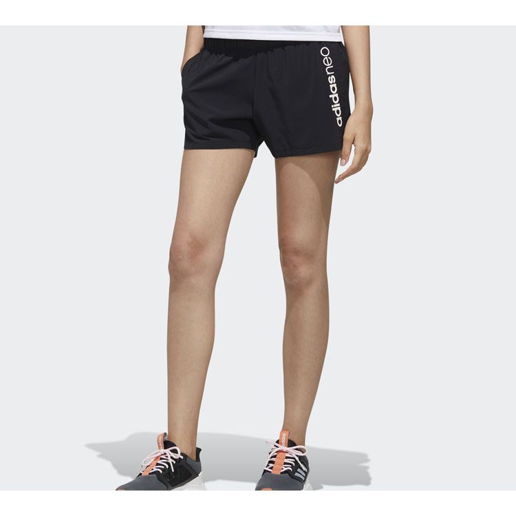 Adidas Neo Alphabet Print Mid-Waist Fitted Elastic Sports Casual Shorts Women Shorts Black FN6443