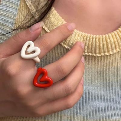 Adjustable Glaze Ring Unique Heart Ring Candy Color Opening Finger Ring  Valentine's Day Gift