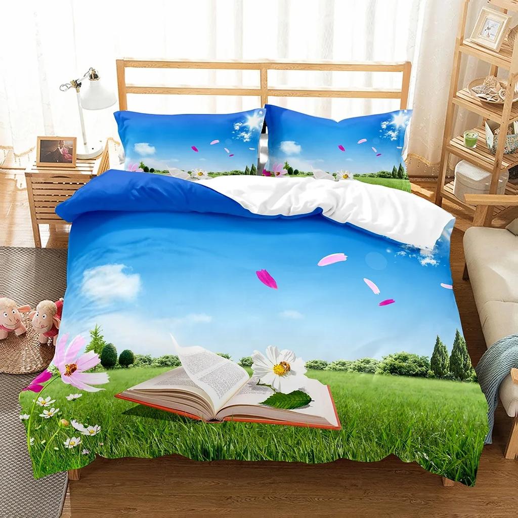 Magic Book Duvet Cover Set Purple Light Book Comforter Cover Lightweight Polyester Quilt Cover with Pillowcase for Boys Teens