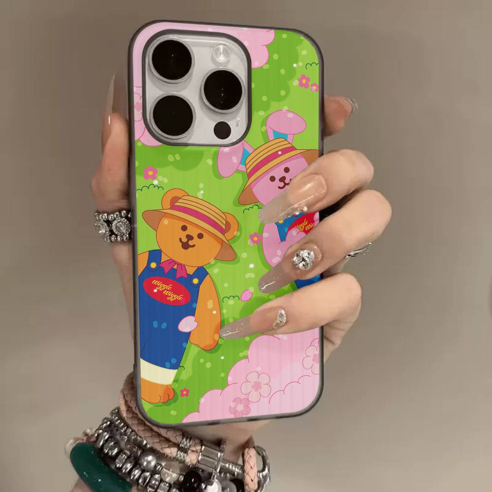Cartoon Cute bear Phone Case For iPhone 16 15 17 Pro Air 11 12 13 14 Pro Max Plus Soft Ripple Silicone Cover Shell