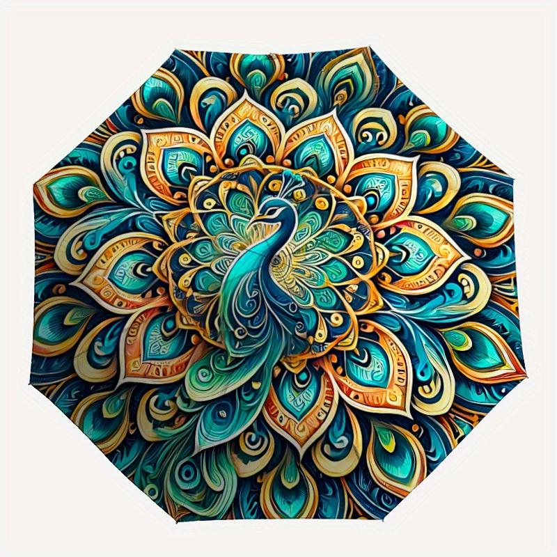 

1pc Peacock Mandala Automatic Folding Leisure Umbrella - Lightweight, Retractable Design with 8-Rib Durability, Perfect for Outdoor188