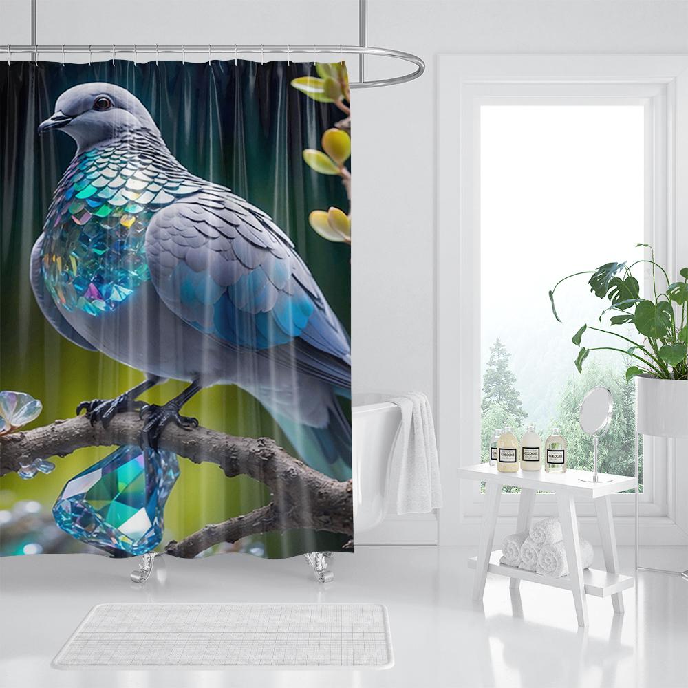 Spring Floral Hummingbird Shower Curtain for Bathroom Watercolor Flowers Birds Fabric Bath Curtains Modern Art Decor with Hook