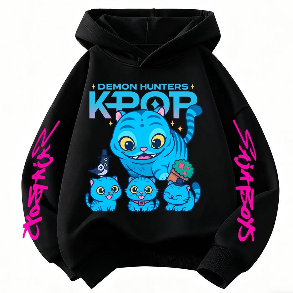 Cute Children's Clothes KPop Devil Hunter Fashion Print Casual Movie Girls Boys Winter Casual Woolen Hoodies