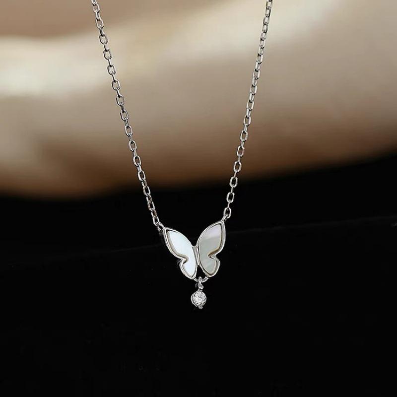 Korean Butterfly Water Drop Necklace for Women - Summer Clavicle Chain with Light Luxury Style