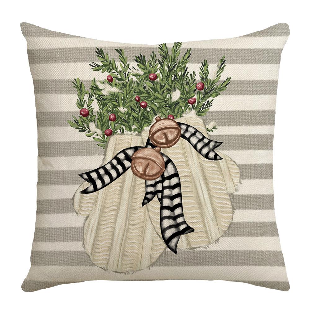Christmas Pillow Cover Simple Snowman Linen Letter Print Sofa Cushion Home Pillow Cover