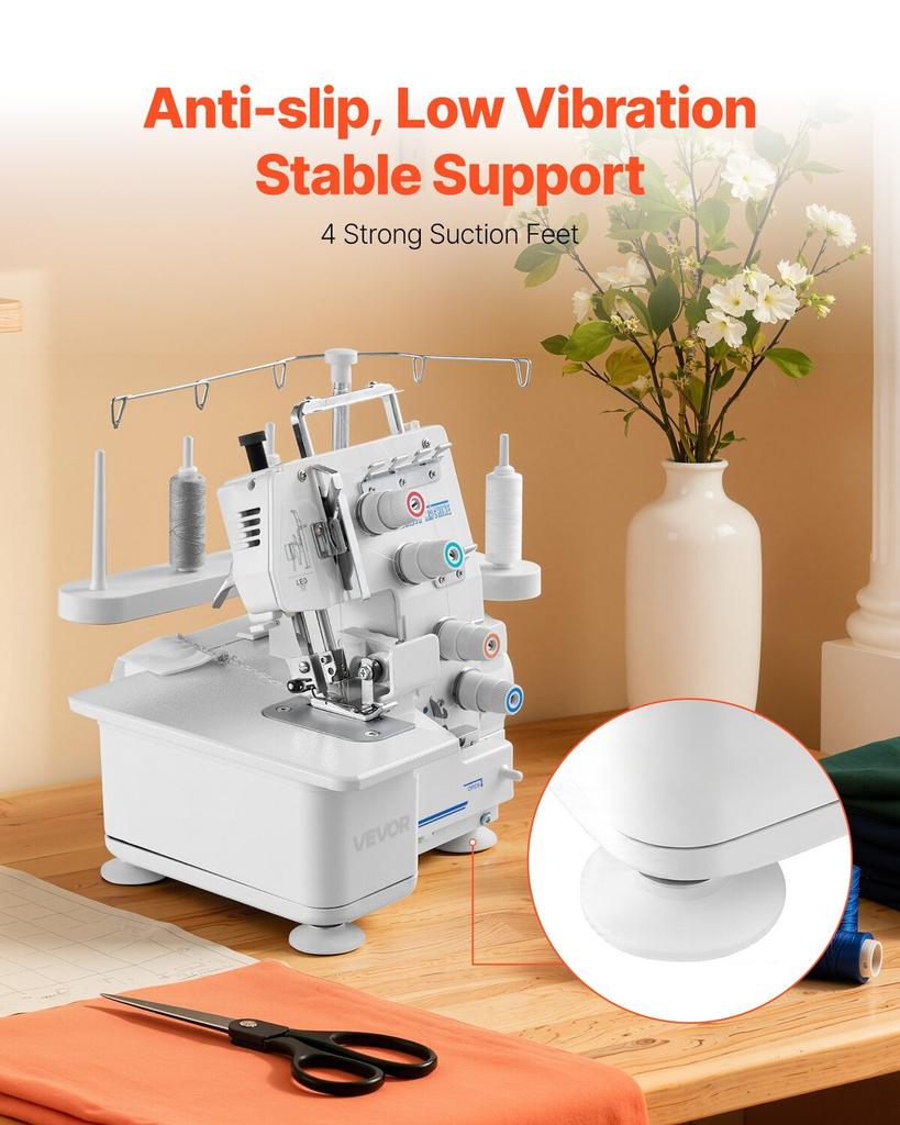 Serger Overlock Sewing Machine, 1250 Stitches Per Minute, 3 and 4 Thread Capability, with LED Light and Strong Suction Feet, Heavy-Duty Metal Frame