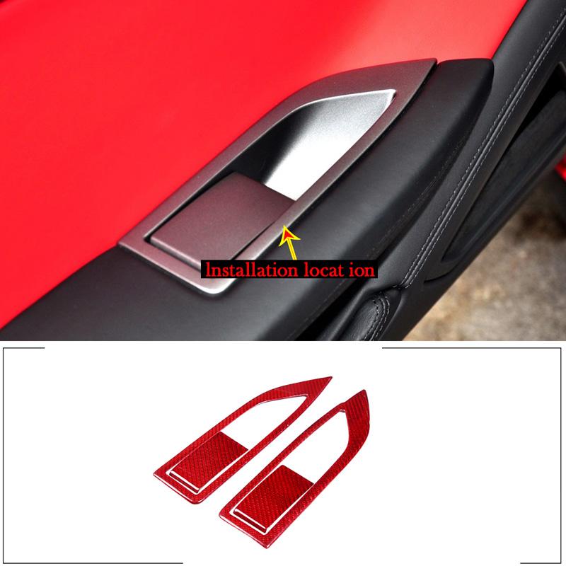 For Ferrari 458 2011-16 Red Real Carbon Fiber Car Gear Panel Glass Lift Switch Door Handle Cover Decoration Sticker Accessories