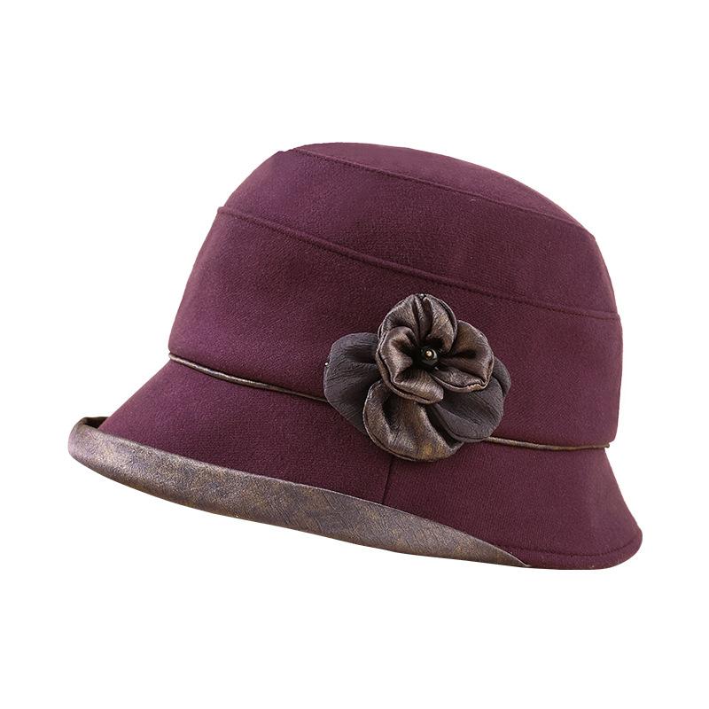 Autumn and Winter Women's Hats Fashion Flowers Elderly Pot Hat Thickened Warm Elderly Hat Mother Bucket Hat