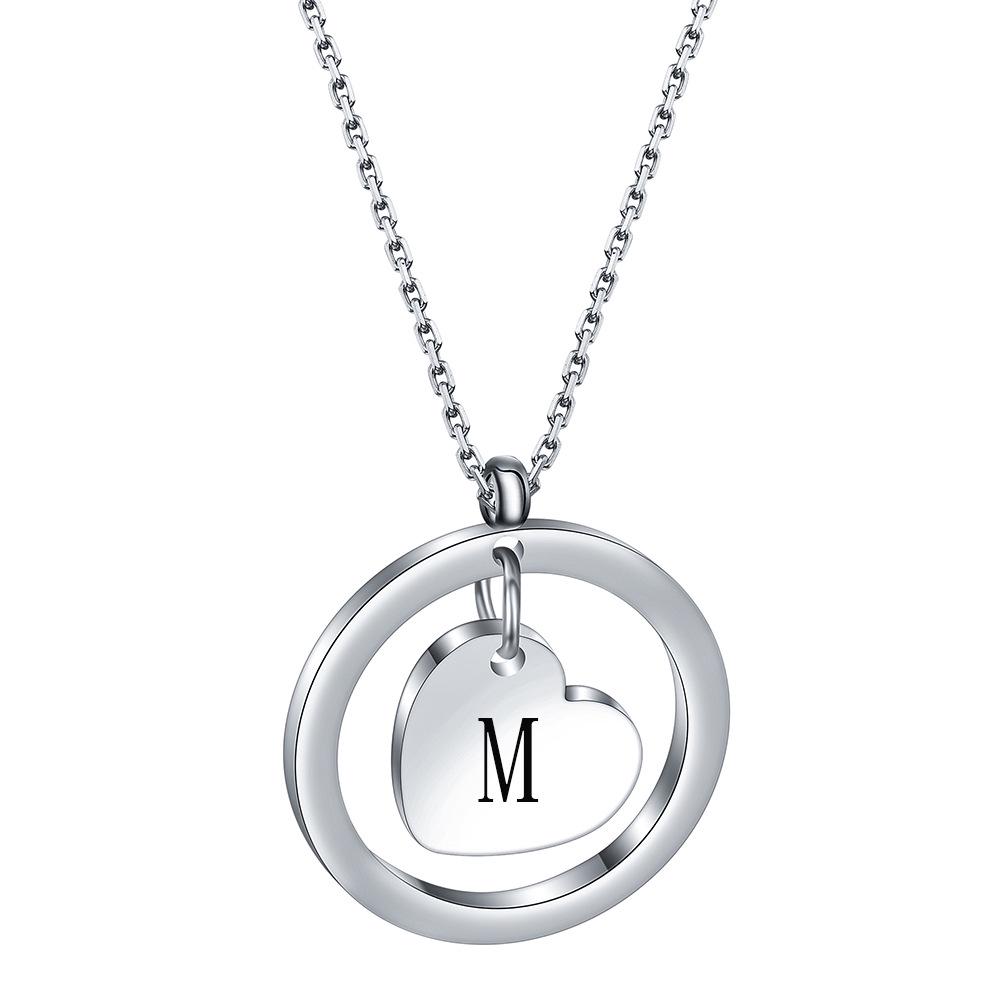 Round Heart Initial Necklace, 304 Stainless Steel, Custom Engraved, 26 Letters, Gift for Women