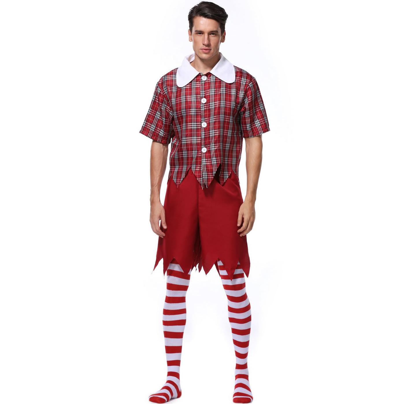 

M-XL мужской шотландский костюм COS гнома в клетку мужской костюм Волшебник страны Оз на Хэллоуин M красный