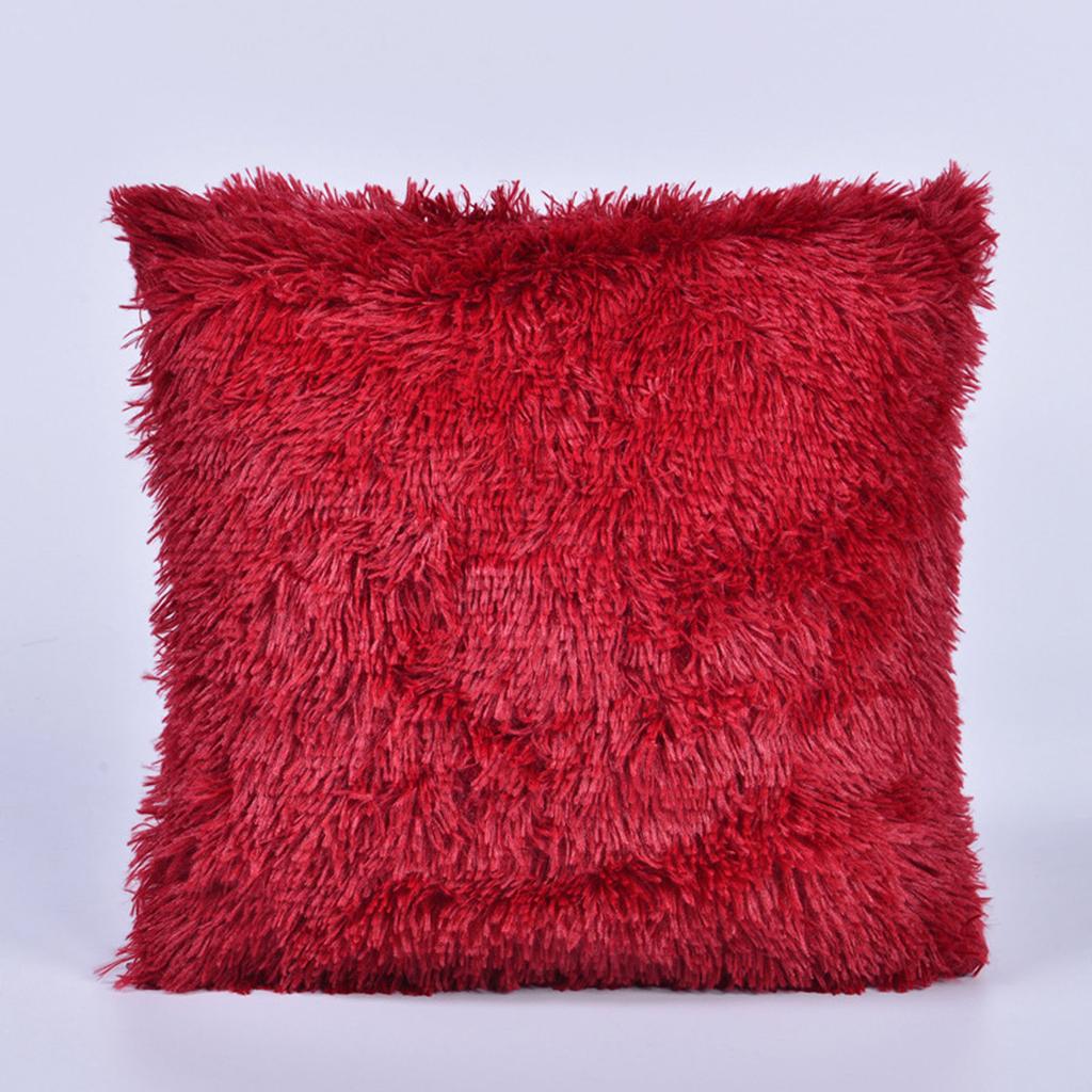 (SU)Plush Cushion Cover Sofa Lumbar Cover Home Decoration Solid Colorful