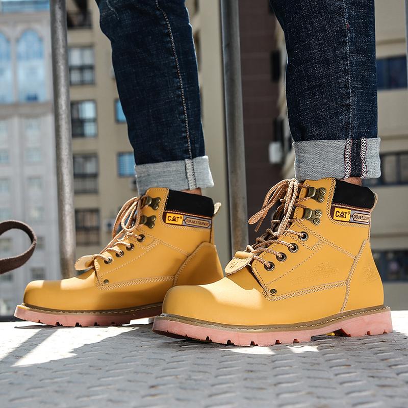 Designer Yellow Ankle Boots Men Women Fashion Winter Mens Leather Boots Comfortable Fur Motorcycle Boots Men Work Shoes Sneakers