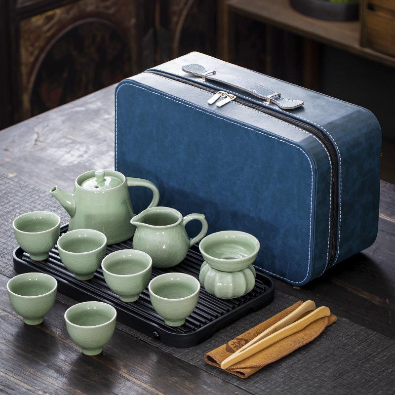 Travel tea set, portable bag, complete set of office tea, practical ceramic, Kung Fu tea tray, teapot set, hand gift pottery
