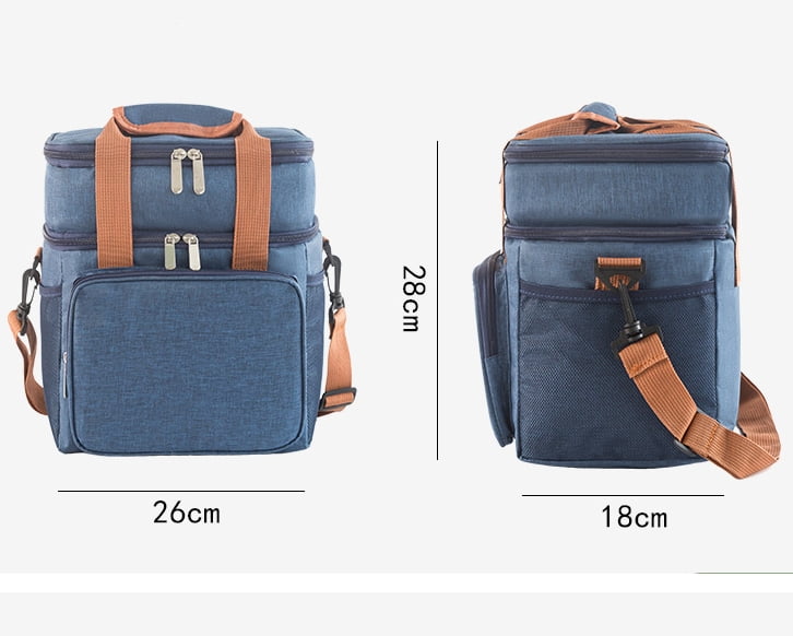 Lunch Bag , 17L Expandable Double Deck Lunch Cooler Box, Lightweight Leakproof Lunch Tote Bag W/ Side Tissue Pocket&Adjustable Shoulder Strap