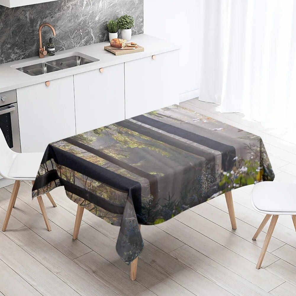 Forest Trees Printed Rectangular Tablecloth Outdoor Camping Stain Resistant Waterproof Kitchen Table Home Decor