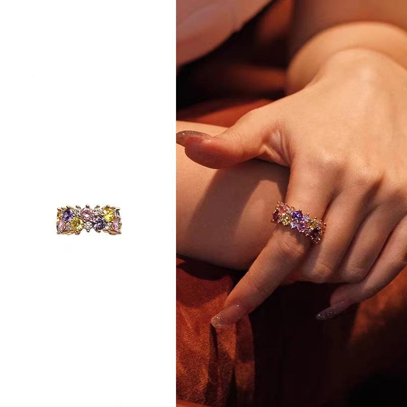 Rainbow Zircon Open Ring: Colorful Retro Alloy Finger Ring