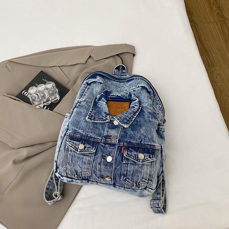Batoh z prané džínoviny s velkou kapacitou, módní retro styl, podzimní a zimní džínový batoh s velkou kapacitou, taška pro dojíždění
