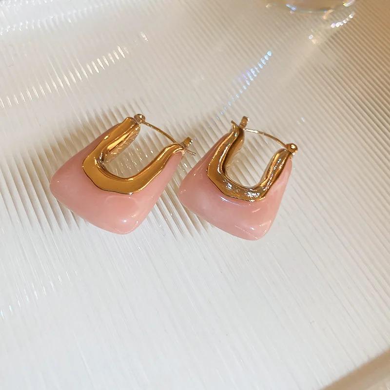 Resin Earrings Women Geometric Irregular Stud Earrings New Trendy Ear Jewelry Party U-shaped Earrings Retro Personality Everything with Niche Earrings