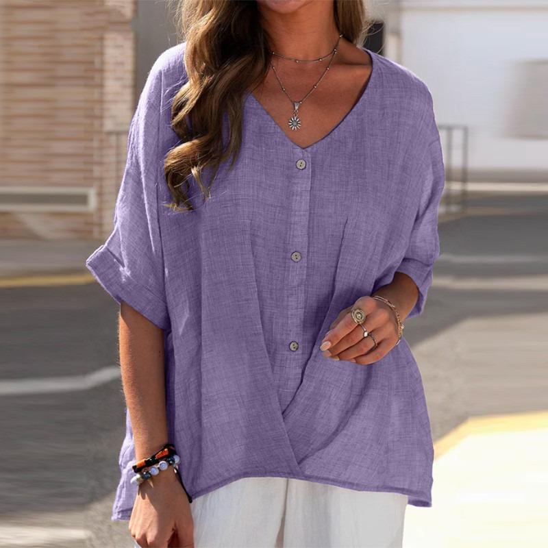 Summer V-neck Pullover Short-sleeved Loose Women's Shirt Casual Top