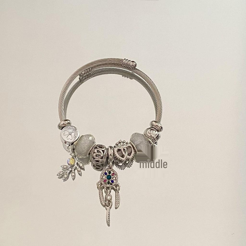 Panjia Dora Women's Stainless Steel Beaded Bracelet - European American Versatile Luxury Jewelry