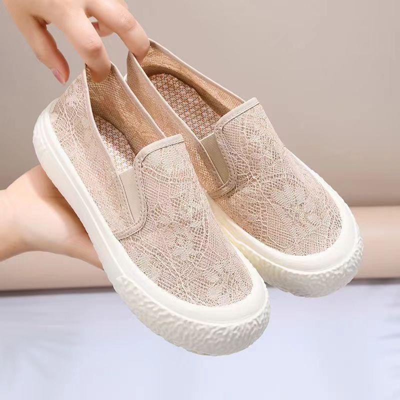 Shoes summer new lace mesh breathable fisherman shoes shallow mouth flat bottom casual thick sole student
