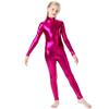 Mädchen Glänzend Metallic Mock Neck Unitard Reißverschluss Hinten Einteiler Langarm Body Kostüm Kinder Wetlook